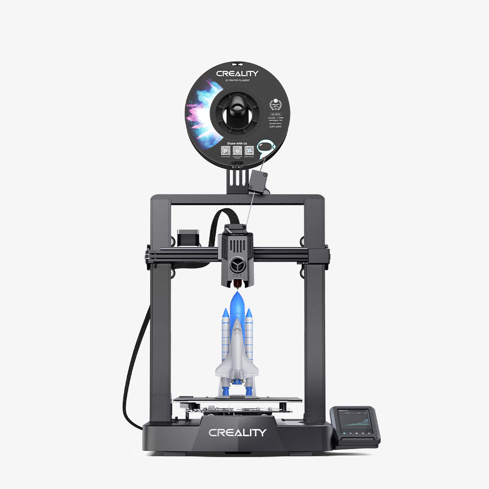 Ender 3 v3 Ke 3d printer Front product view with 3d model and filament