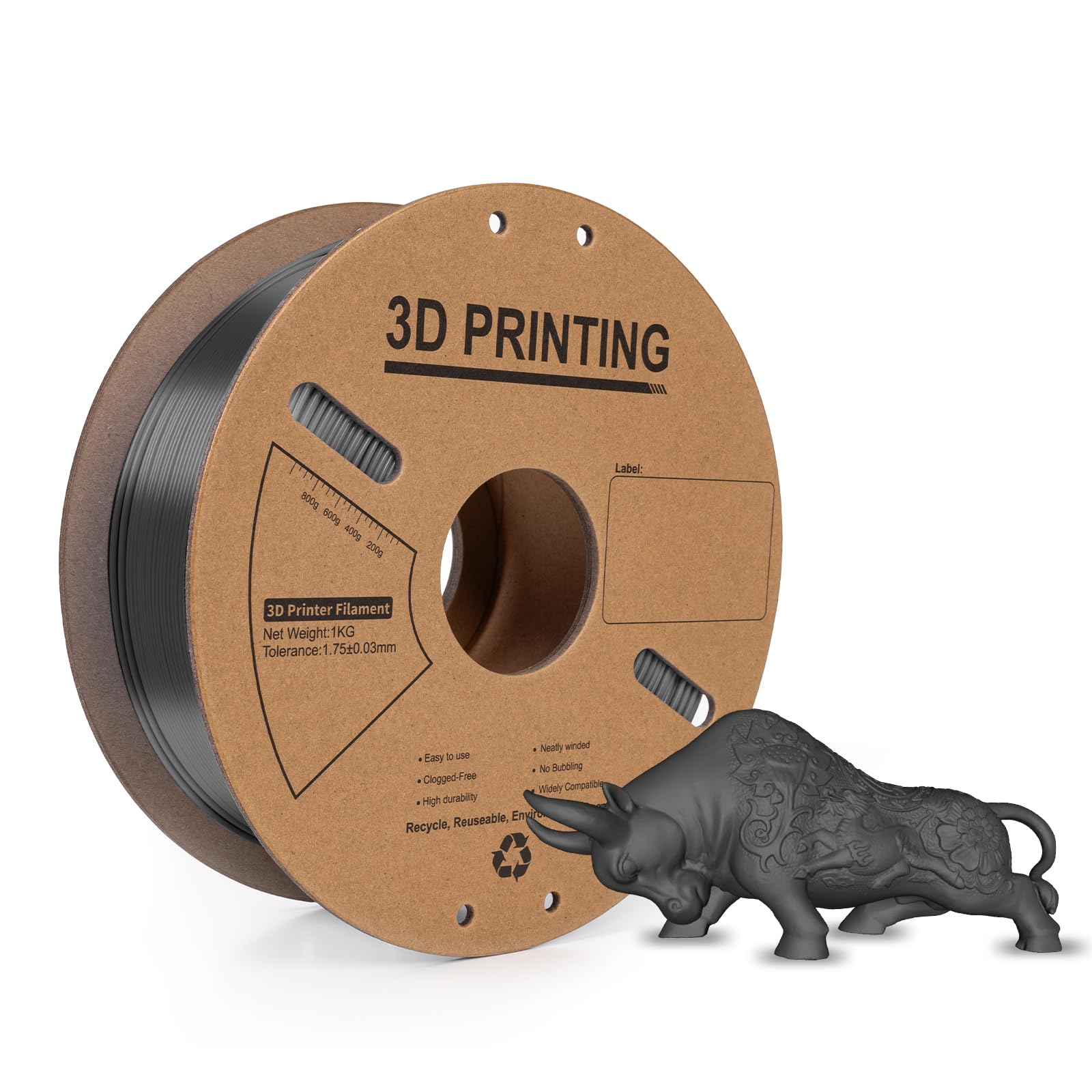 Filamento de impresión 3D 3DUncle PLA, 1 kg, 1,75 mm, precisión dimensional ± 0,02 mm